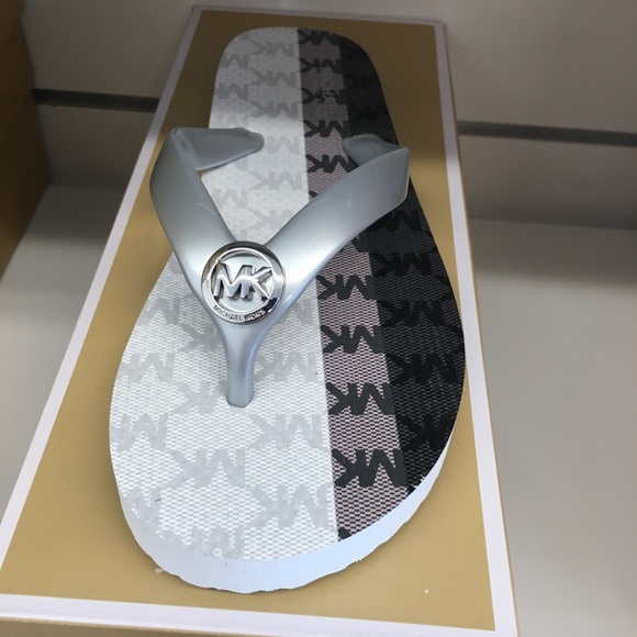 🤍Michael Kors Silver multi color Flip Flops🤍 - Picture 2 of 4